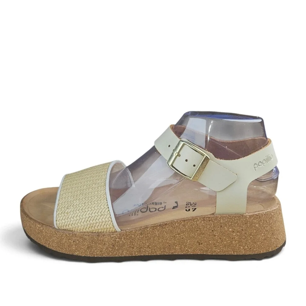 Birkenstock Papillio Glenda Raffia Wedge Platform Sandal Beige White EU 40 9-9.5